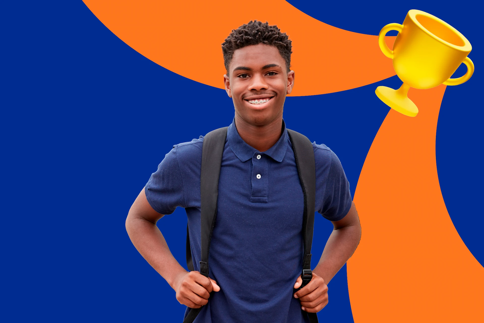 highschooler boy smiling and holding his backpack straps